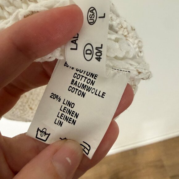 Fabiana Filippi White Gold Cotton Linen Blend Sweater Quiet Luxury XL - Picture 9 of 11